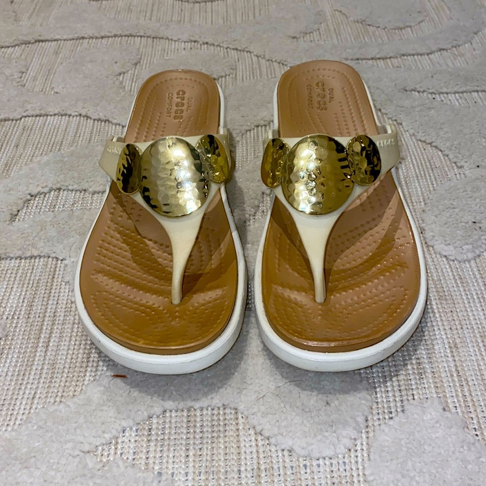 Crocs Women’s Sandals with Hammered Gold Discs